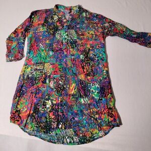 HM Divided Women XXL Abstract Psychedelic Tunic Blouse Multicolor Shirt Pls Read